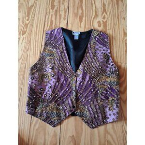 Vtg Womens One Size Vest Beaded Snap Front Closure Fairy Goth Festival